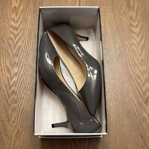 Dark gray patent pumps